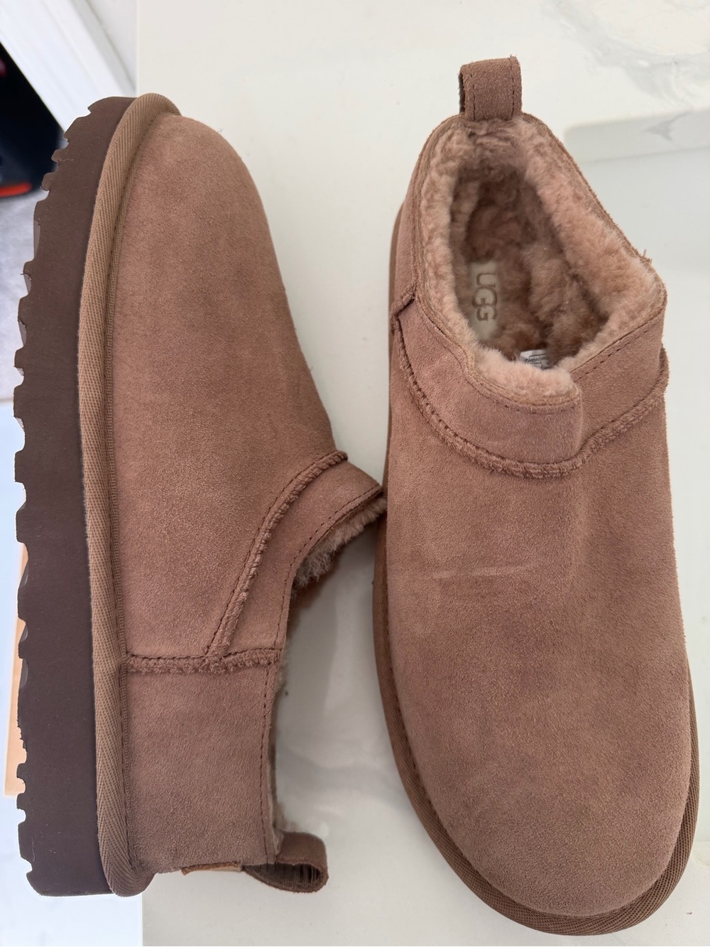 UGG Chestnut Suede Shearling Slip-On Clog